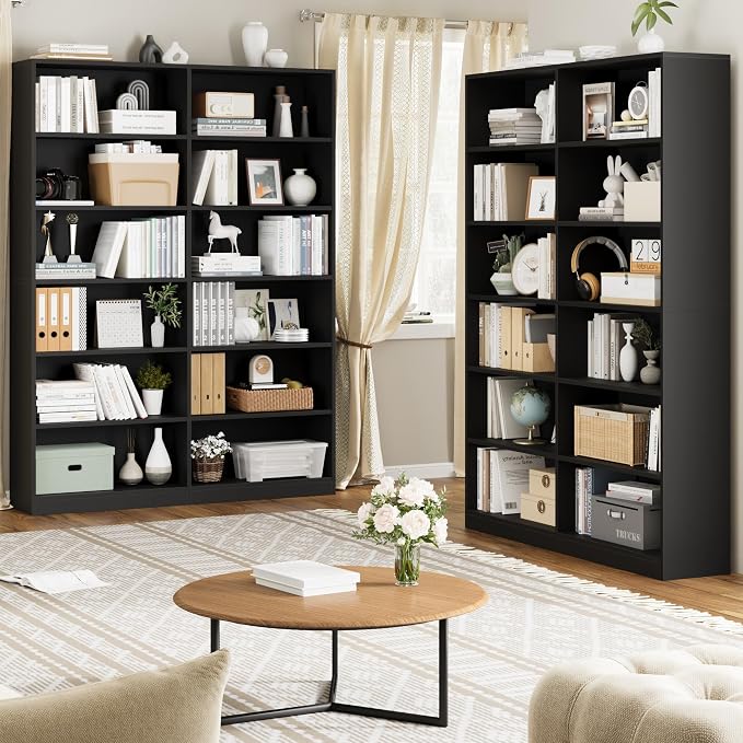 FACBOTALL Bookshelf and Bookcase, 6-Tier Double Wide Bookshelves, Freestanding - Image 4