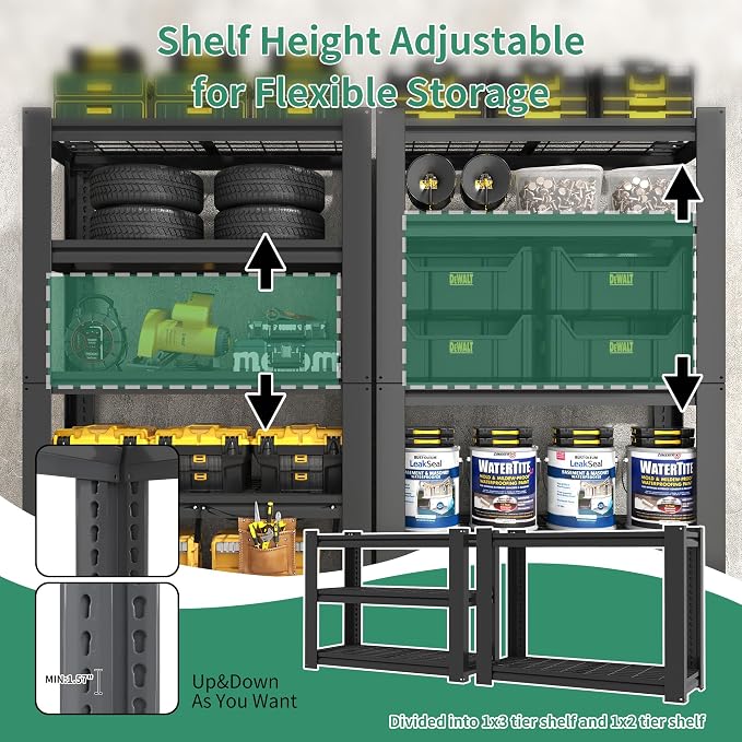 72" H Garage Shelving, Garage Shelves Heavy Duty, 5 Tier Adjustable Storage - Image 5