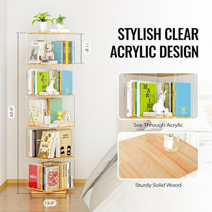 TAKEKIT 5-Tier Rotating Bookshelf, 360° Spinning Book Shelf Tower - Image 3