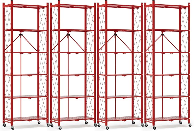 ALANNG 73.6 Inch Folding Bookshelf, 6 Tier Metal Bookcase and Bookshelves | by ALANNG