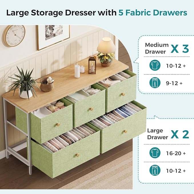 OLIXIS 5 Drawer Dresser for Bedroom, Storage Organizer Unit for Closet | Chest - Image 4