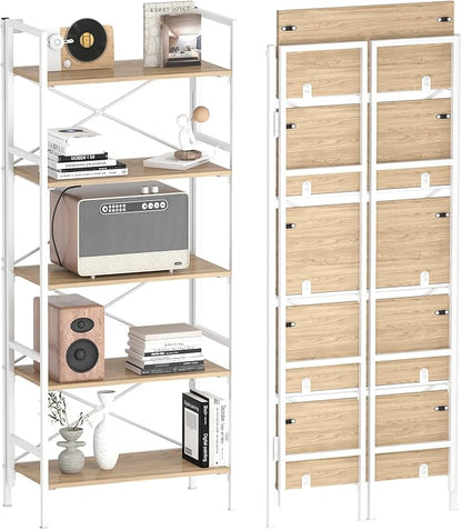 Folding Bookshelf, 5 Tier Bookcase Foldable Shelf by Homeiju