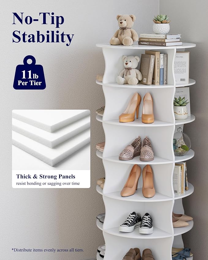 Kitsure Shoe Rack for Ehtryway, 7-Tier Rotating Shoe Rack Tower, 360° Revolving - Image 7
