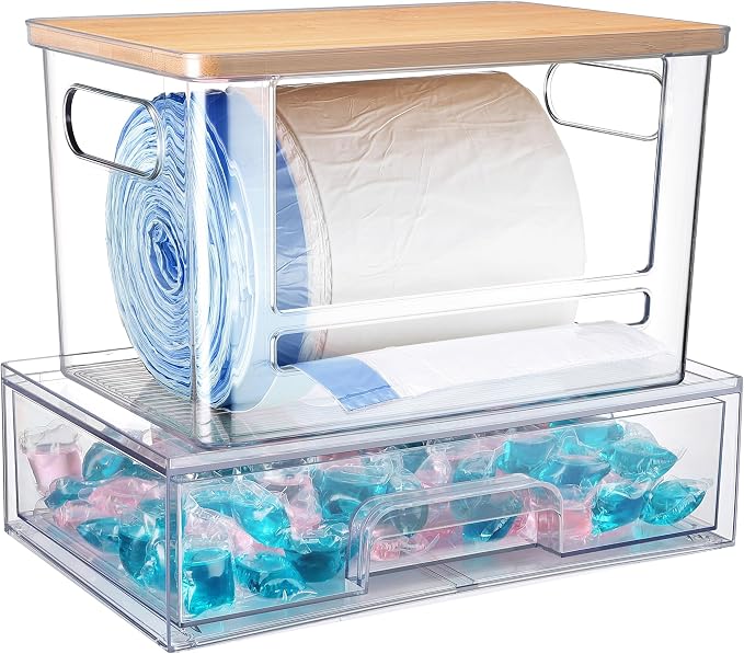 2Pcs Trash Bag Holder Under Sink Stackable Storage, Extra Large Laundry Room by YAFFWA