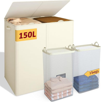 150L Laundry Hamper 2 Section, Large Laundry Hamper by Vincona