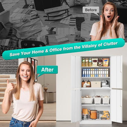 Metal Storage Cabinet with 3 Adjustable Shelves, Garage Storage Cabinet with - Image 9