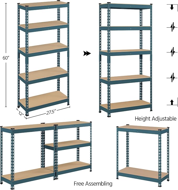 Topeakmart 2 PCS 5-Tier Utility Shelves, Metal Storage Shelves Garage Shelving - Image 6