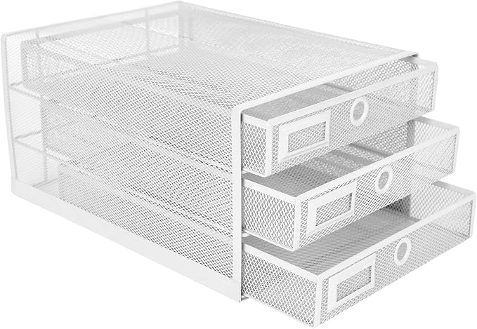 Annova Desk Organizer Wire Mesh 3 Tier Sliding Drawers Paper - Image 5