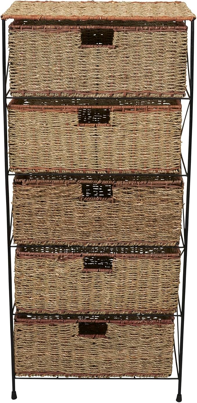 Household Essentials 5 Drawer Seagrass Wicker Storage Tower - Image 10