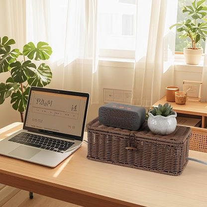 Cable Management Box, Handwoven Faux Rattan Cord Organizer Box - Image 7
