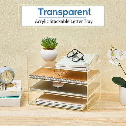 Harloon 4 Tier Acrylic Paper Tray Paper Organizer - Image 4