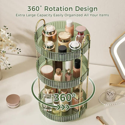 360° Rotating Makeup Organizer, Large Capacity Skincare Organizer, 3 Tier - Image 3