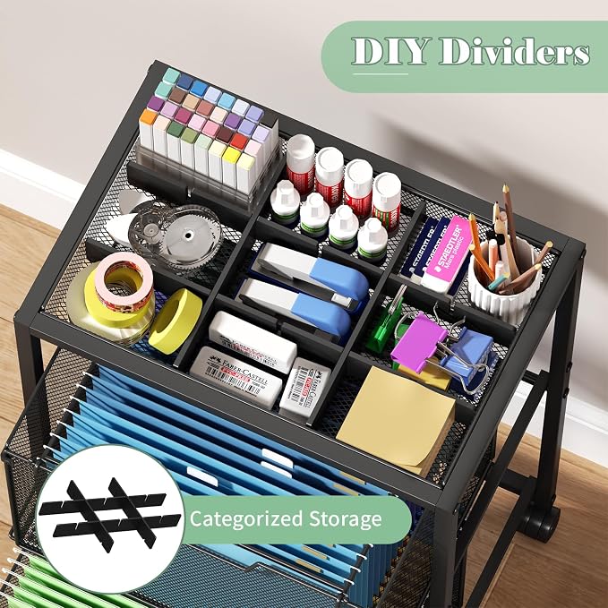 Rolling File Cart with 2 Drawers, Under Desk Storage Cabinet with DIY Divider - Image 6