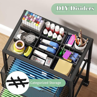 Rolling File Cart with 2 Drawers, Under Desk Storage Cabinet with DIY Divider - Image 6