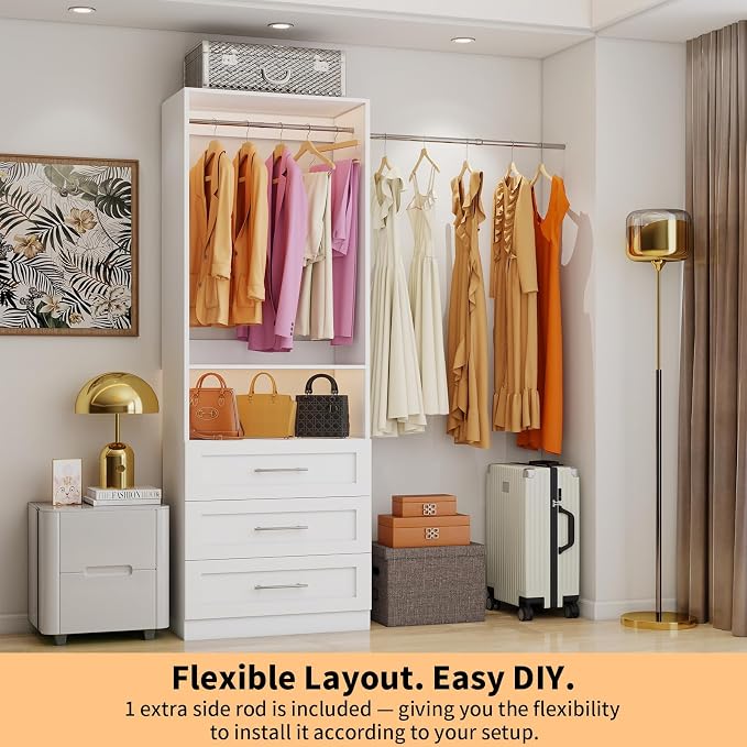 Closet System with 3 Drawers, 2FT-5FT Customizable Closet Organizer System with - Image 7