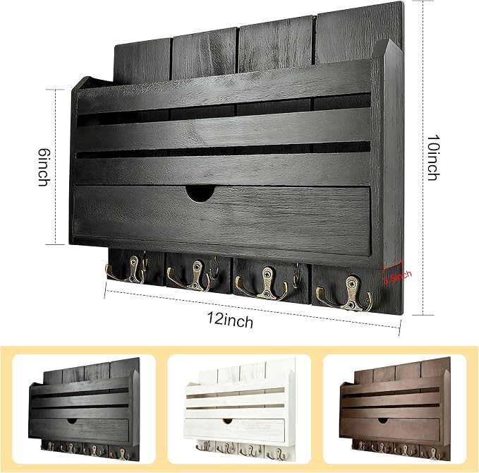 Black Wall Key Rack Multi Hooks Entryway Storage Box | Entryway Wall Decor Key - Image 2