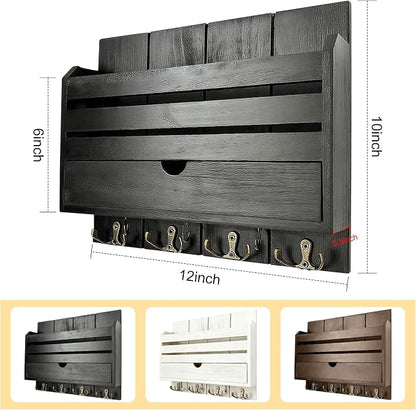 Black Wall Key Rack Multi Hooks Entryway Storage Box | Entryway Wall Decor Key - Image 2