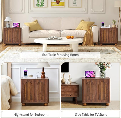 Bed Side Table with Charging Station, Mid Century Modern Nightstand with 2 Doors - Image 7