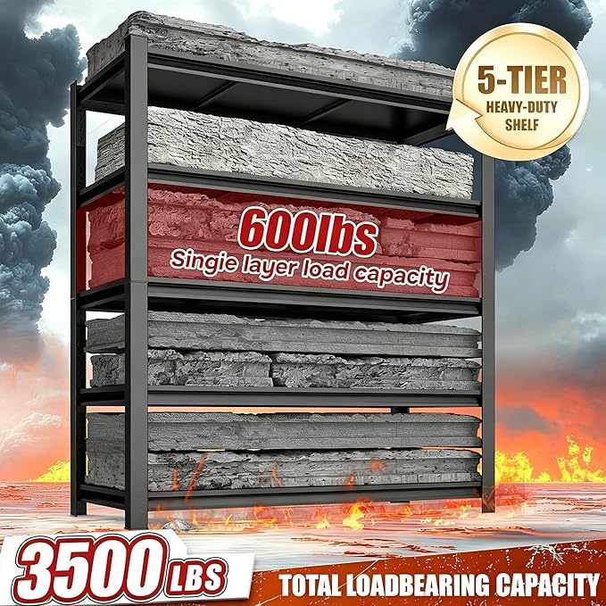 Storage Shelves Heavy Duty 3500LBS Adjustable 5tier Metal Garage Shelving Unit - Image 4