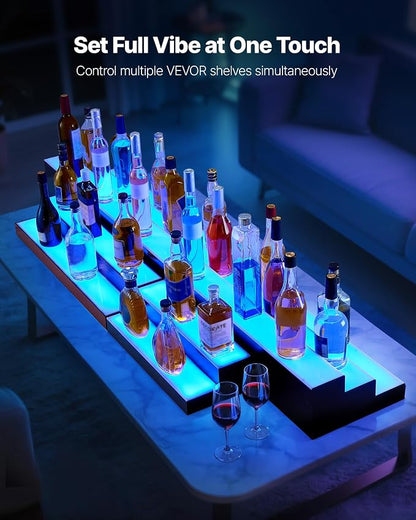 VEVOR LED Lighted Liquor Bottle Display, 2-Tier 30-Inch Whiskey Rack, Support - Image 5