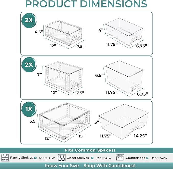 Sorbus Stackable Clear Storage Drawers 5 Pack Acrylic Organizers, Pantry Drawers - Image 3