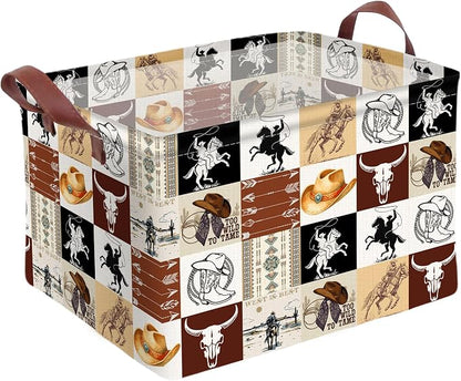 Western Cowboy Storage Basket Waterproof Canvas Toy Storage Bin Western Home by AmazerPad