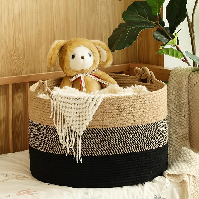 KAKAMAY Large Blanket Basket, Woven Rope Baskets - Image 8