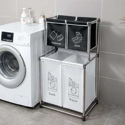2 Tier Laundry Sorter with 4 Removable Bags - Image 3