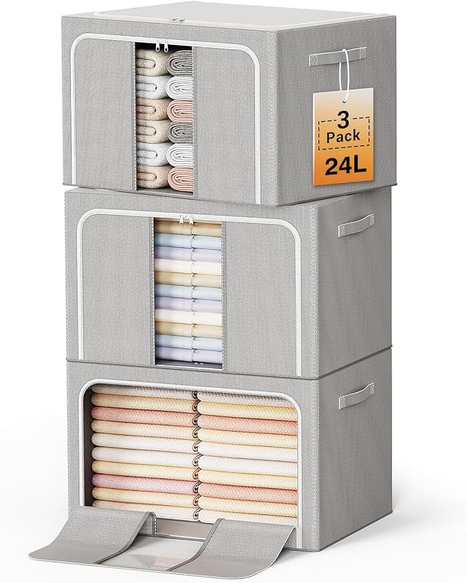 Clothes Storage Bins with Metal Frame Foldable Storage Box Clothes Organizers by LeArex