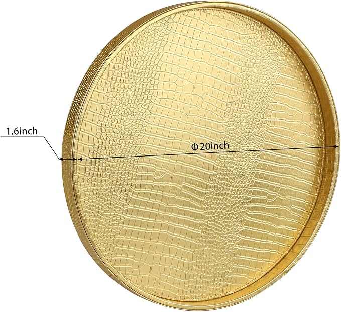 HofferRuffer Round Serving Tray 20'', Elegant Faux Leather Circle Ottoman Table - Image 2