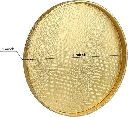HofferRuffer Round Serving Tray 20'', Elegant Faux Leather Circle Ottoman Table - Image 2