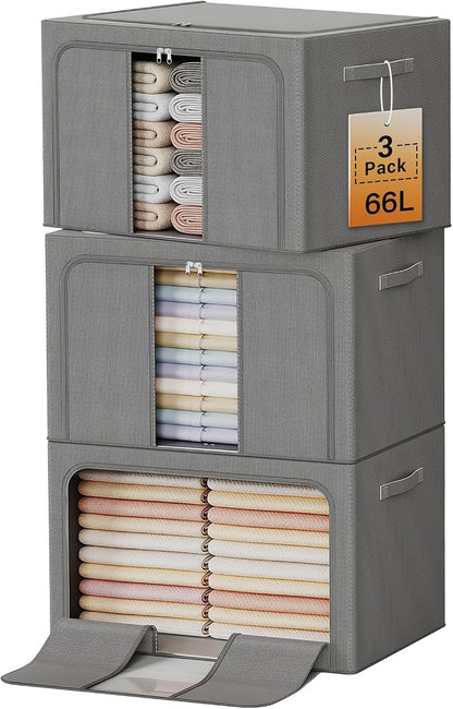 Clothes Storage Bins with Metal Frame, Foldable Clothes Organizers Storage by LeArex