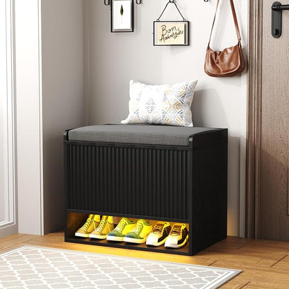 HOMEFORT 23.6" Fluted Shoe Storage Bench, Small Entryway Bench by HOMEFORT