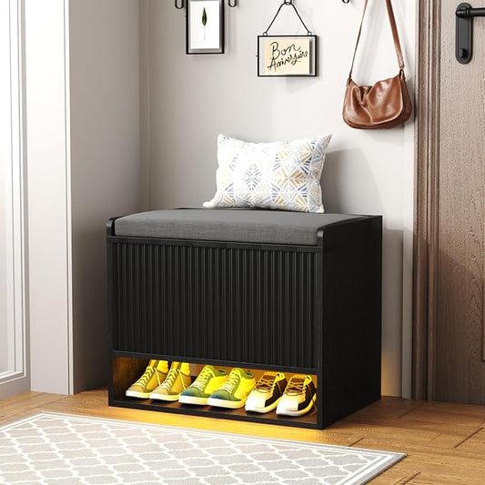 HOMEFORT 23.6" Fluted Shoe Storage Bench, Small Entryway Bench by HOMEFORT