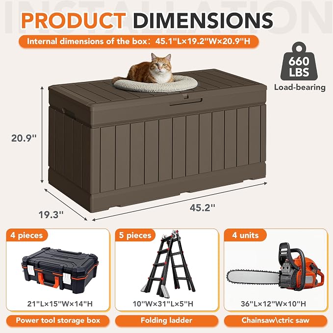 78 Gallon Deck Box Outdoor Indoor Waterproof Storage Box - Image 8