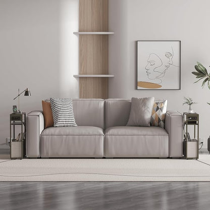 Green Side Table with Charging Station, Slim End Tables with Linen Basket - Image 6
