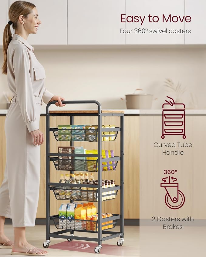 VASAGLE Storage Cart with Pull-Out Baskets, 5-Tier Kitchen Cart with Wheels - Image 6