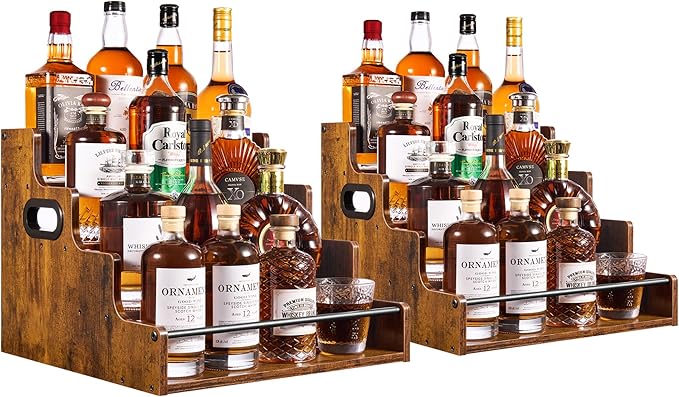 2 Pack 4-Tier Liquor Bottle Display Shelf, 16-Inch Wooden Bar Shelves by Unknown