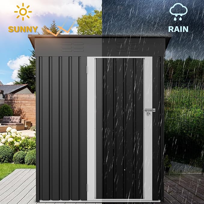 DWVO 5x3ft Outdoor Storage Shed, Weatherproof Tool Shed w/Locking Entry & - Image 3