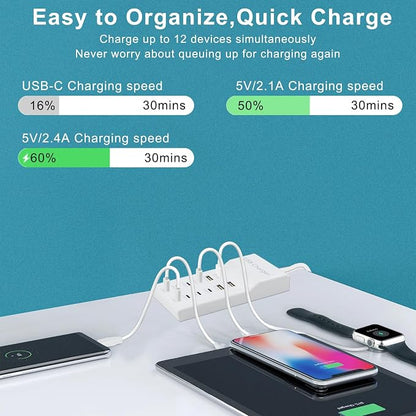 USB C Power Strip USB Charging Station 4 USB-A Ports and 8 USB-C Ports Multiple - Image 4
