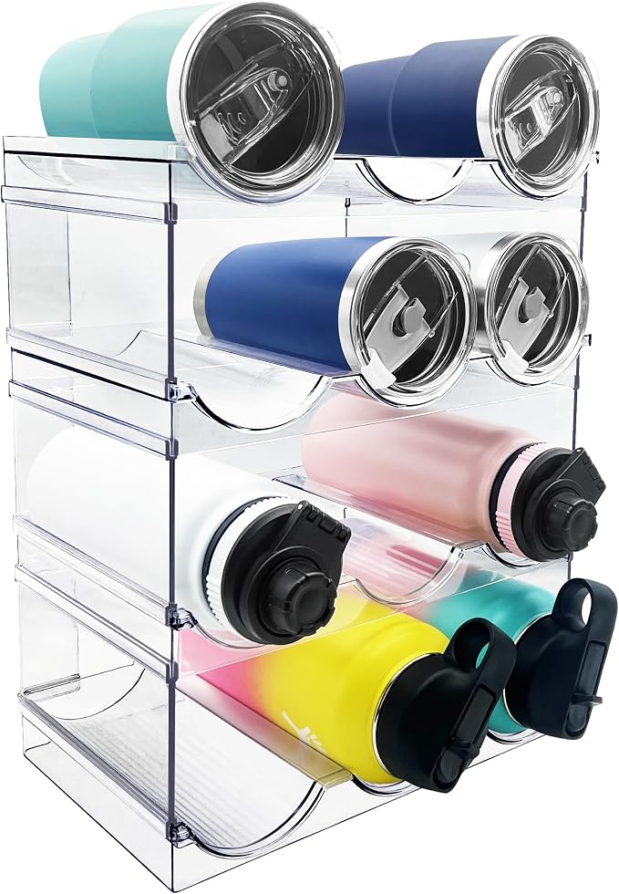 4 Pack Water Bottle Organizer, Stackable Kitchen Pantry Organization and by Spaclear