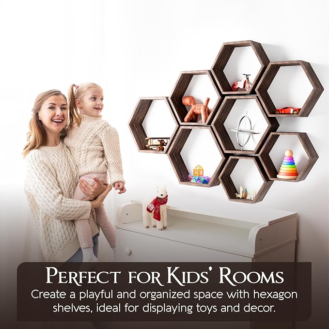Hexagon Floating Shelves Set of 8 Honeycomb Shelves - Image 4