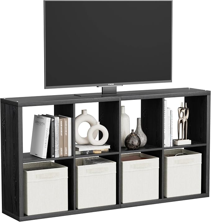 Black 8-Cube Storage Organizer Shelf – Heavy-Duty Engineered Wood, Easy Assembly by JPIZISO