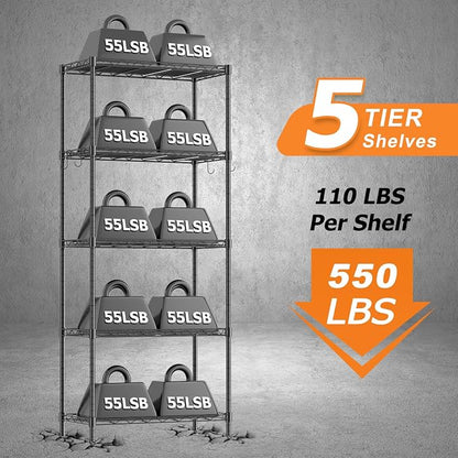 Storage Shelves, 21.3" W x 11.8" D x 58.5" H Wire Shelving Unit Loads 550LBS - Image 4
