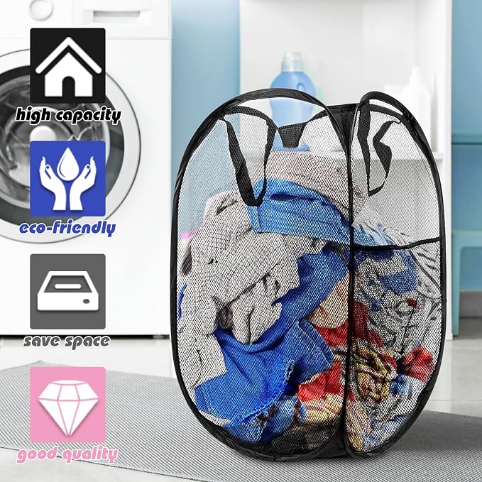 Collapsible Pop Up Laundry Hamper, Extra Large Mesh Foldable Laundry Basket Bag - Image 4
