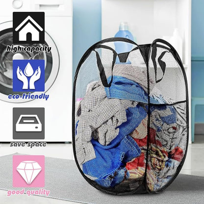 Collapsible Pop Up Laundry Hamper, Extra Large Mesh Foldable Laundry Basket Bag - Image 4