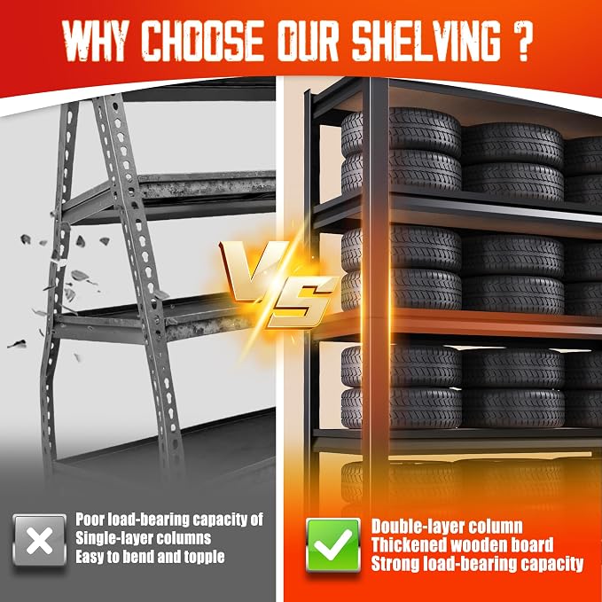 Set of 10 Garage Shelving, 3 Tier Garage Storage Shelves, Adjustable Heavy Duty - Image 5