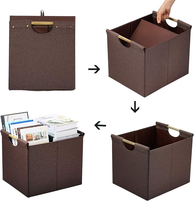 HOONEX Large Collapsible Storage Bins, Linen Fabric, 2 Pack, Storage Baskets - Image 6