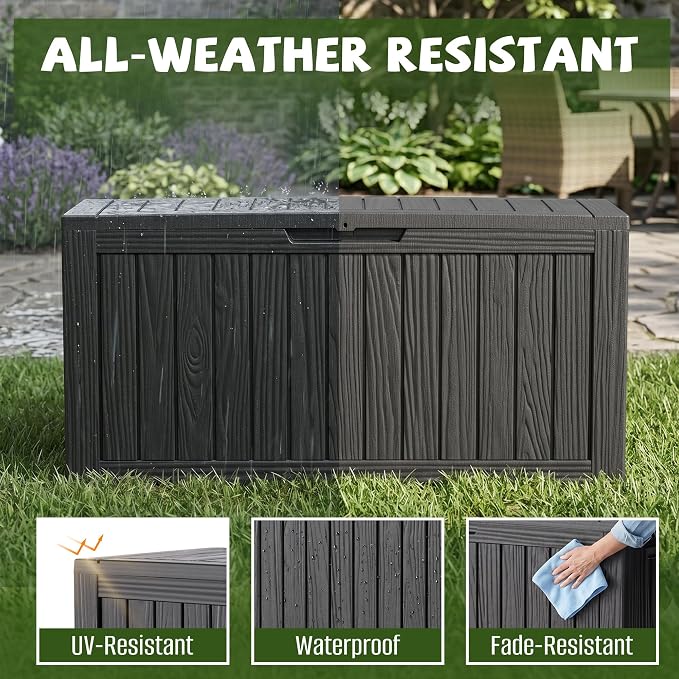Outdoor Storage Box, 90 Gallon Resin Deck Box Waterproof, Lock Patio Storage - Image 2