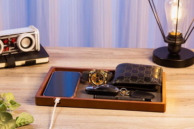 Shinpuru Wooden Valet Tray for Men, Nightstand Organizer - Image 9